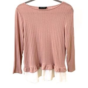 Pink and White Layered Ling Sleeve Blouse
